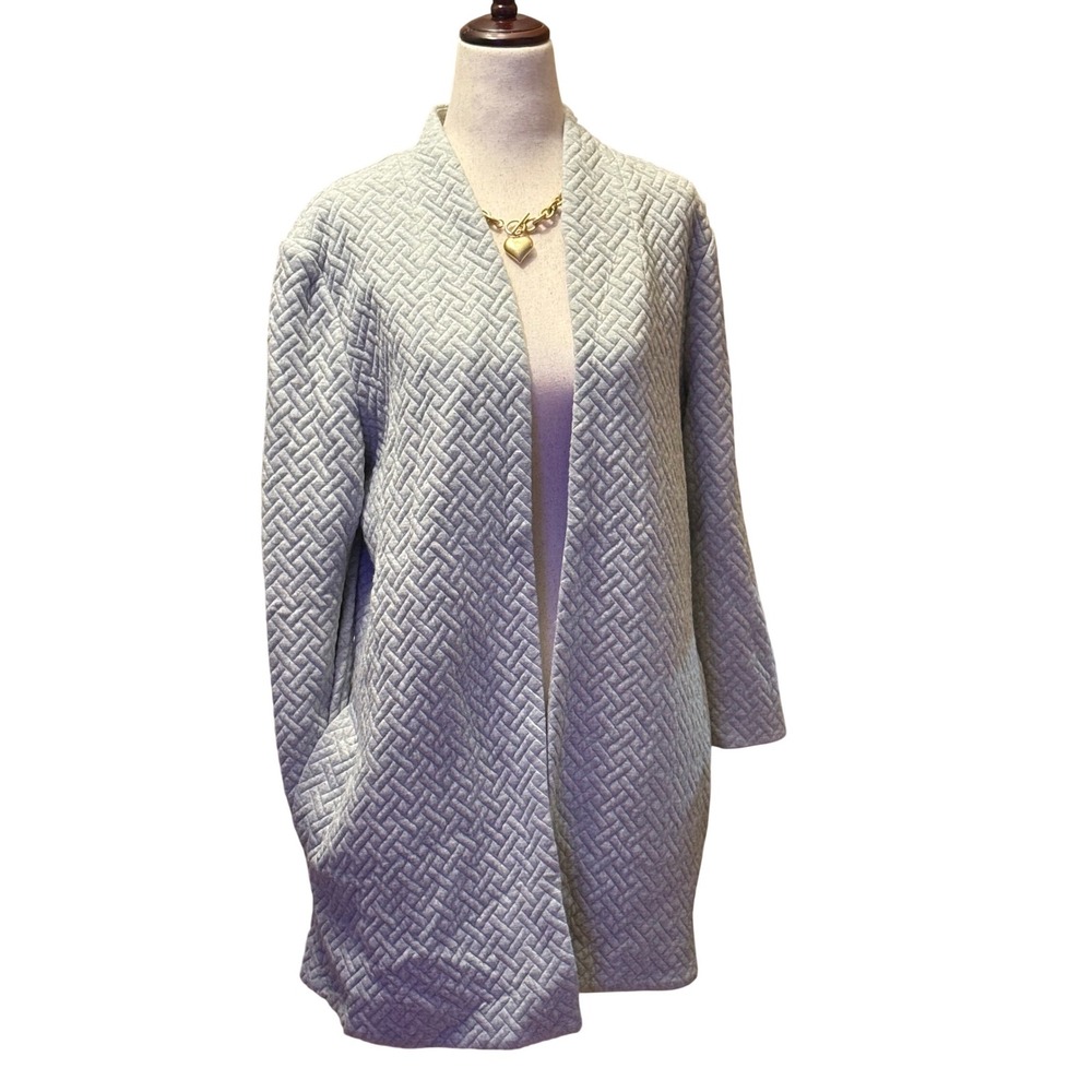 Westport‎ Quilted Open Front Long Sleeve Cardigan Sweater Light Gray Women's M - Picture 2 of 8